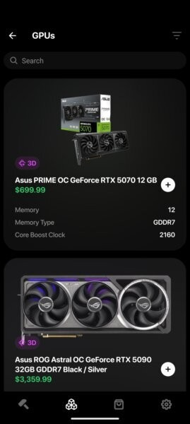 BuildCores 截图：shot-gpu-list