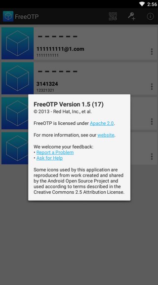 FreeOTP 截图：freeotp-list