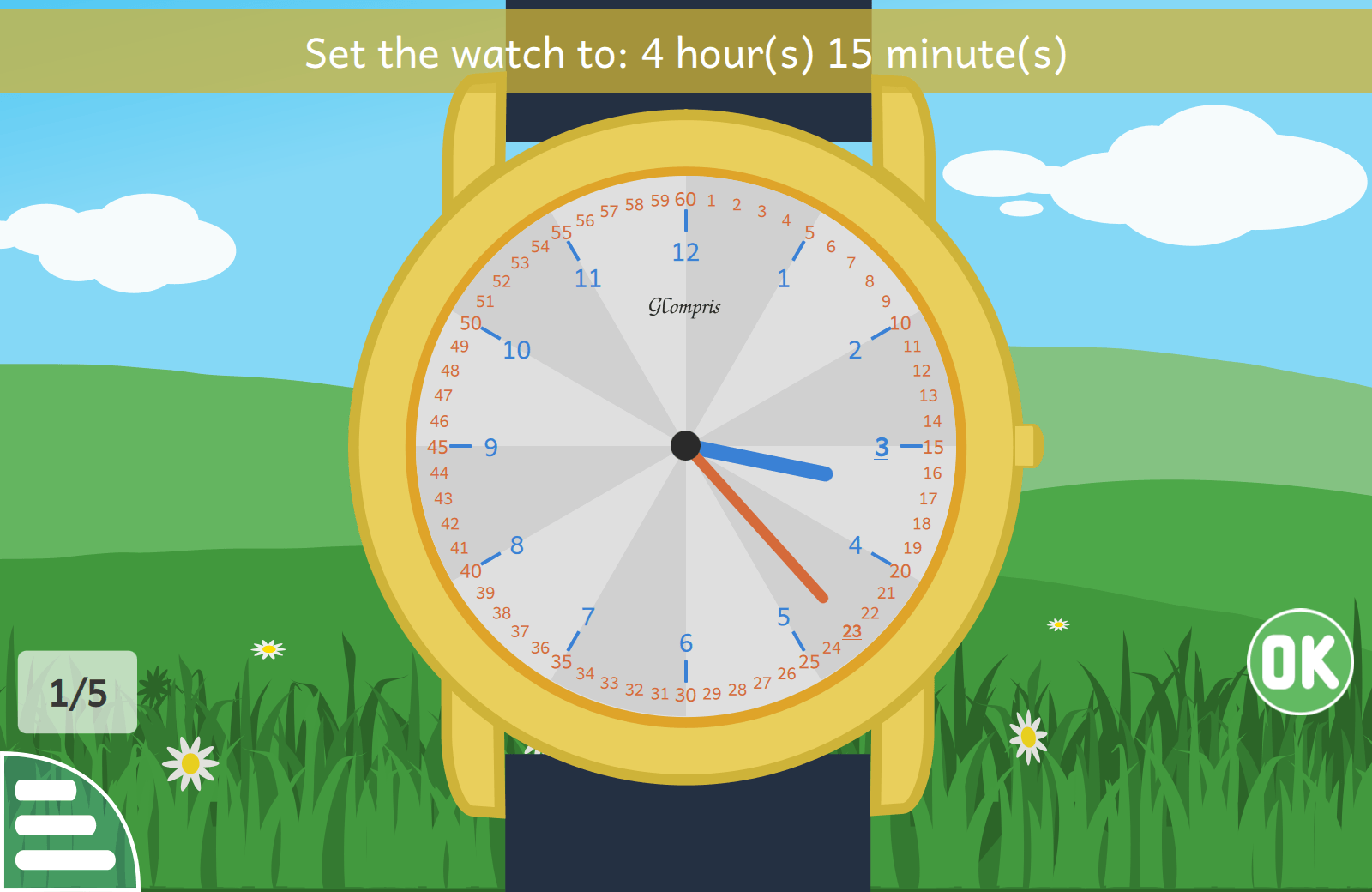 GCompris 截图：gcompris-learning-clock