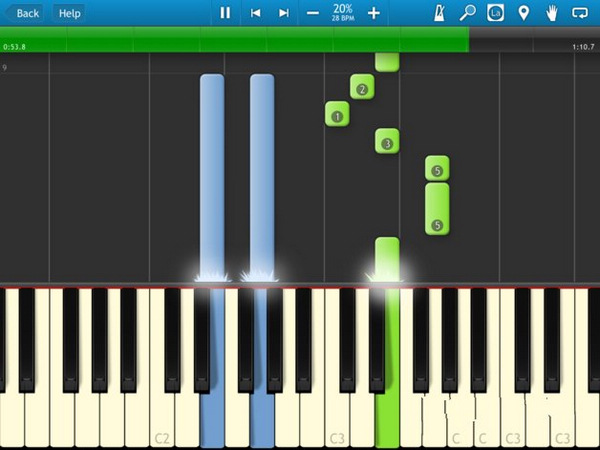 Synthesia 截图：falling-notes