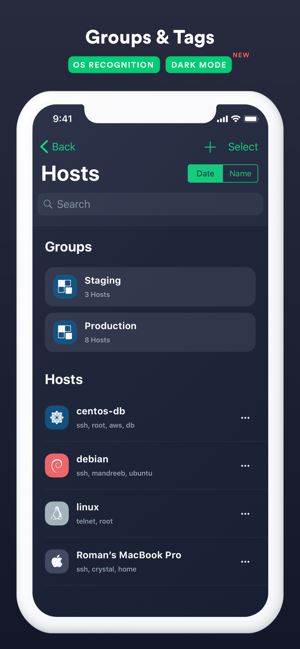 Termius 截图：shot-hosts