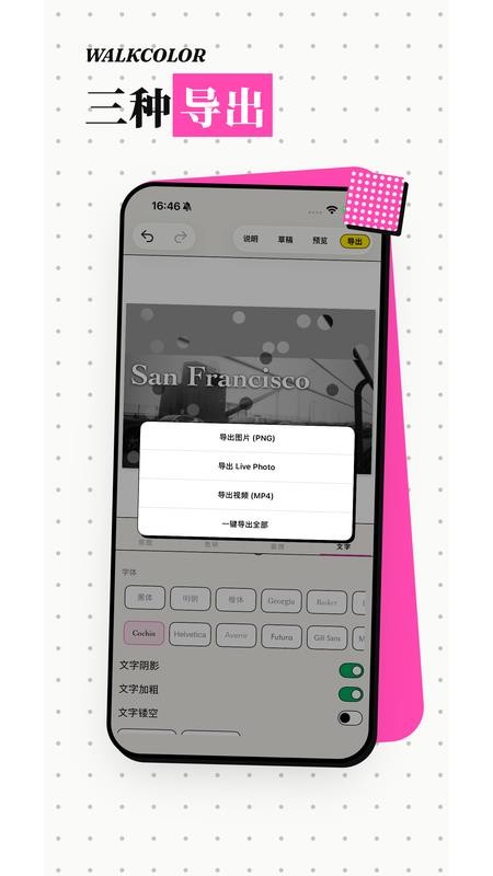 walkcolor 截图：shot-export